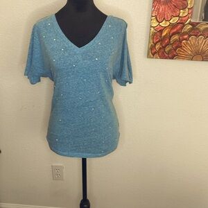 Butterfly n Thread short sleeve with slit on sleeves and rhinestones Size S